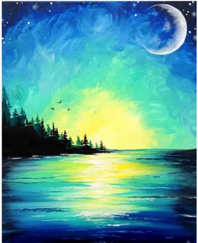 Moonlight over water painting 