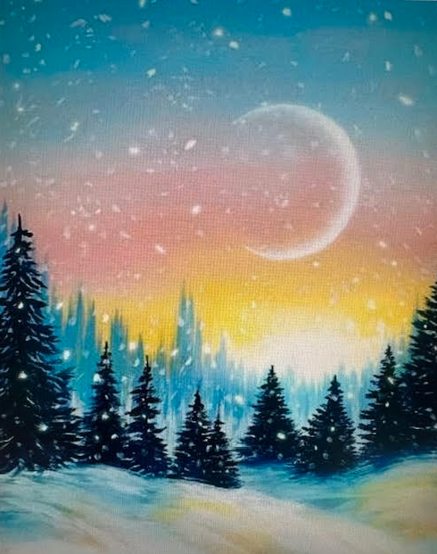 painting of pines at sunrise 